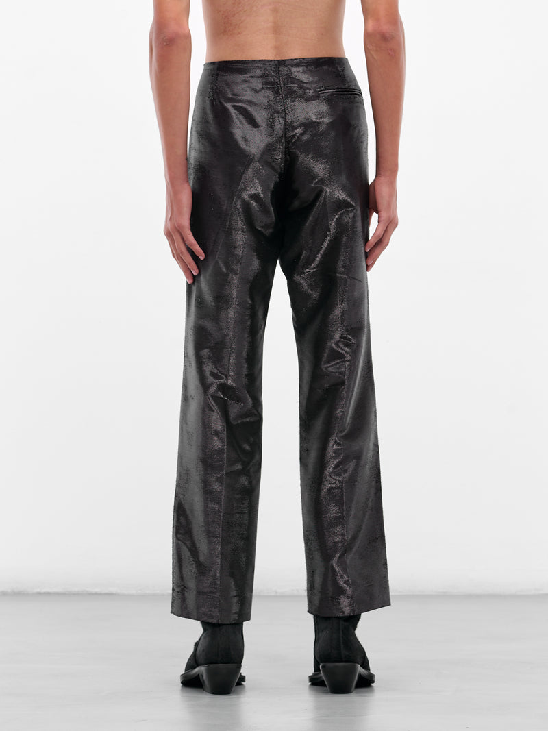 Black Distressed Jacquard Shine Trousers (SH2KA0036-M35610-900-BLACK)