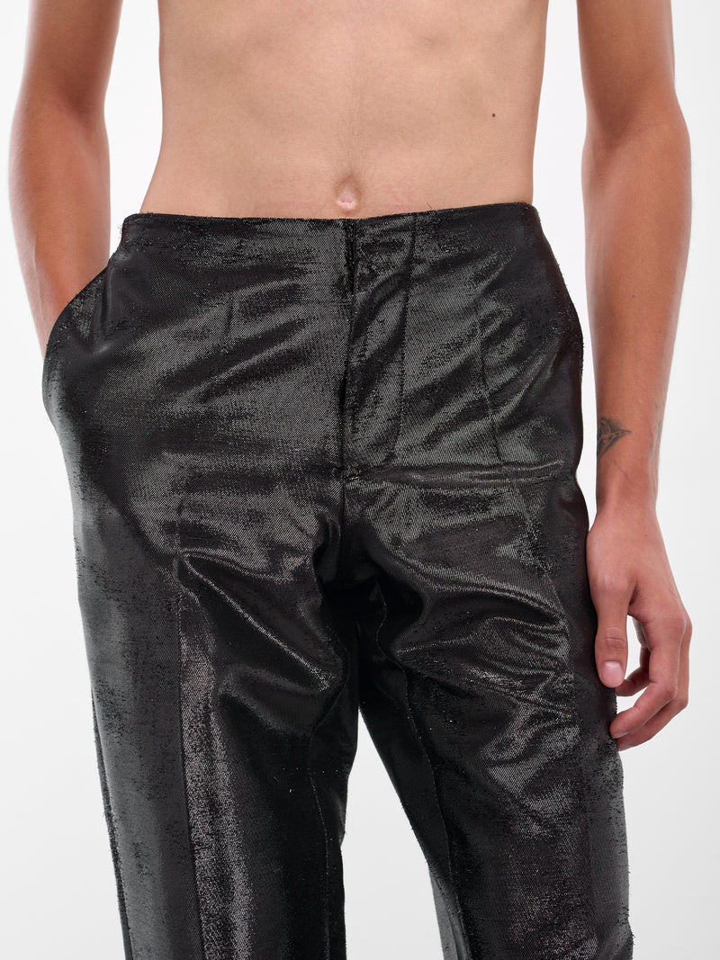 Black Distressed Jacquard Shine Trousers (SH2KA0036-M35610-900-BLACK)