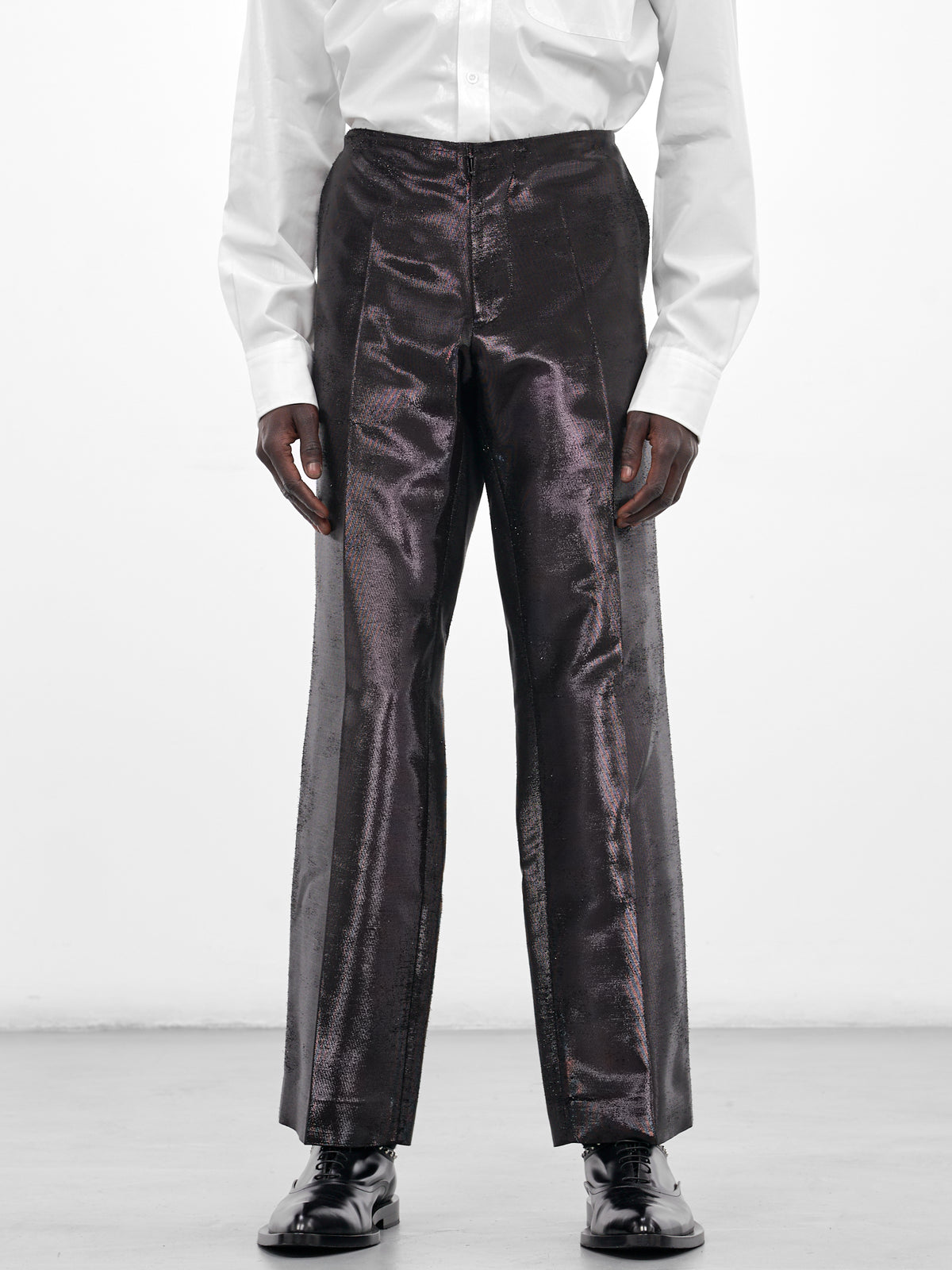Black Distressed Jacquard Shine Trousers (SH2KA0036-M35610-900-BLACK)