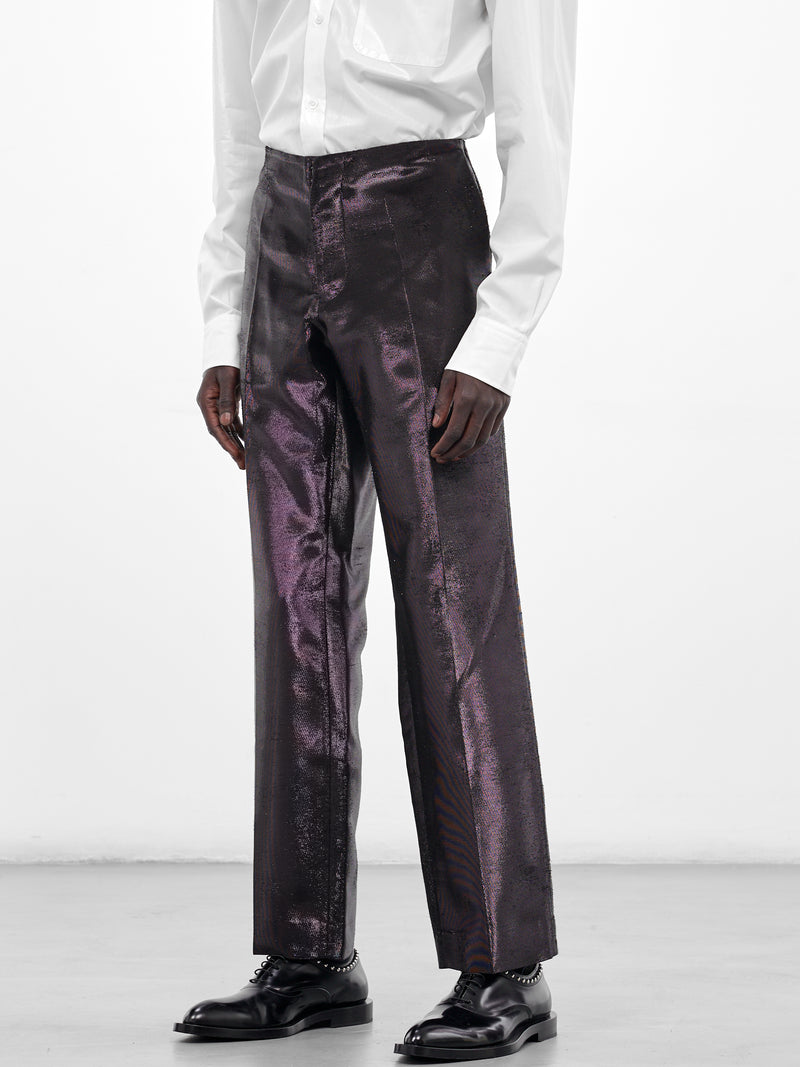 Black Distressed Jacquard Shine Trousers (SH2KA0036-M35610-900-BLACK)