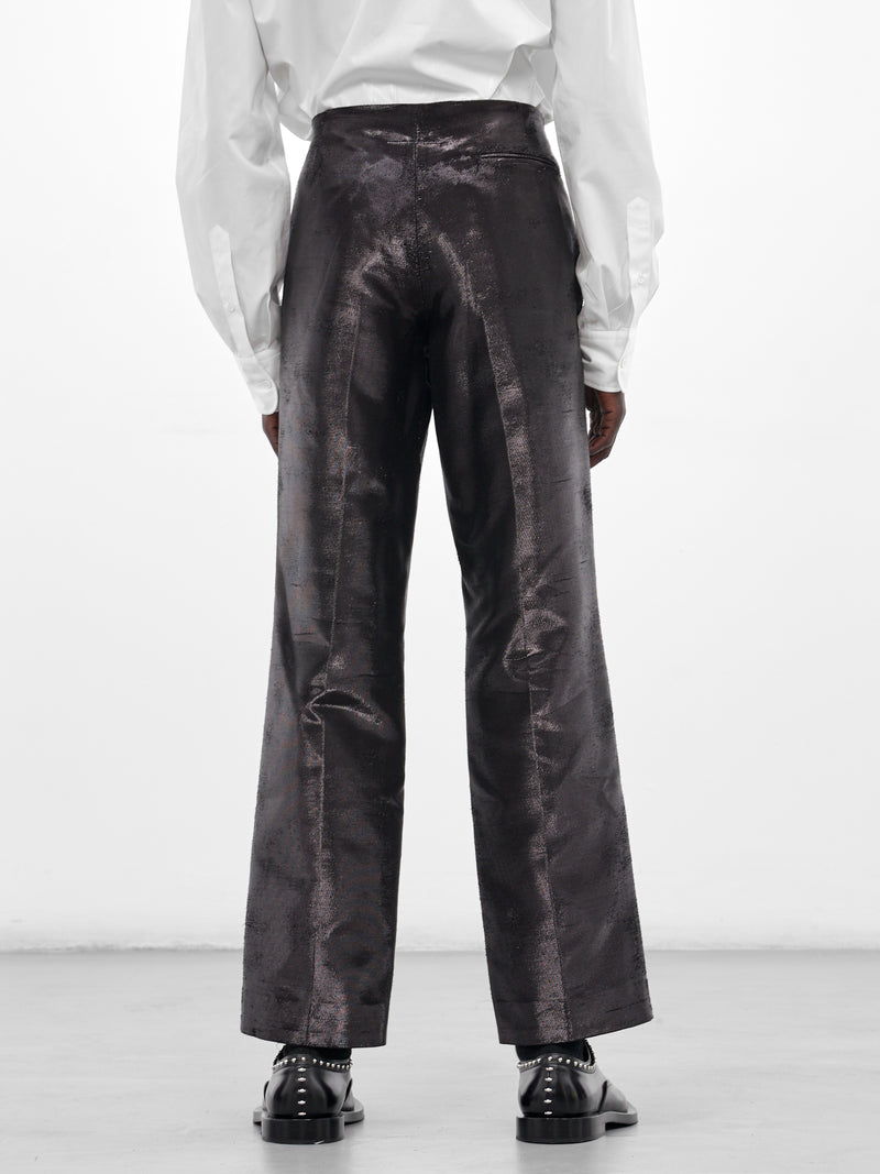 Black Distressed Jacquard Shine Trousers (SH2KA0036-M35610-900-BLACK)