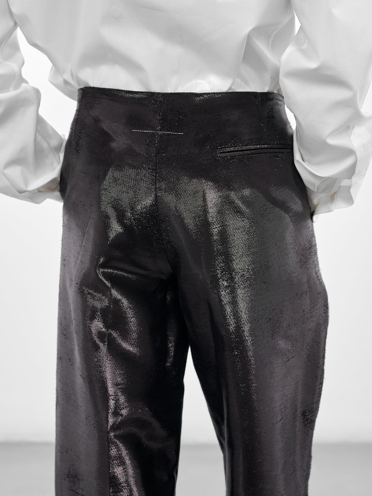 Black Distressed Jacquard Shine Trousers (SH2KA0036-M35610-900-BLACK)