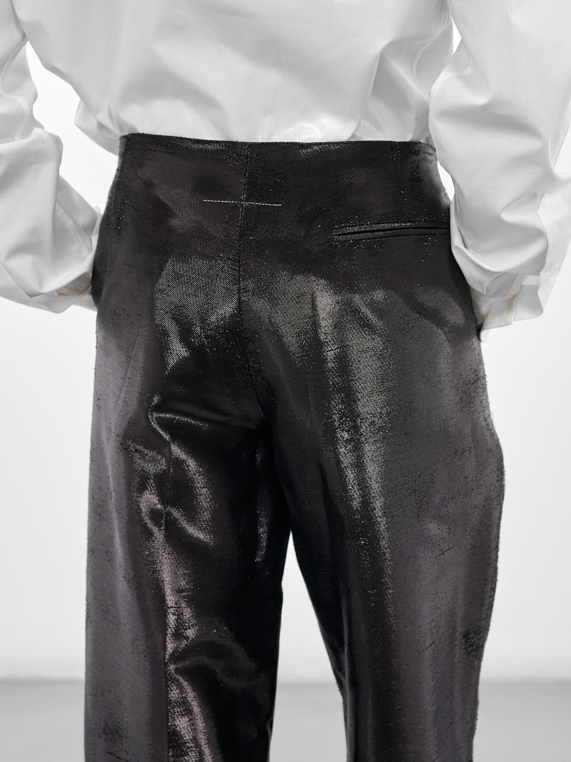 Black Distressed Jacquard Shine Trousers (SH2KA0036-M35610-900-BLACK)