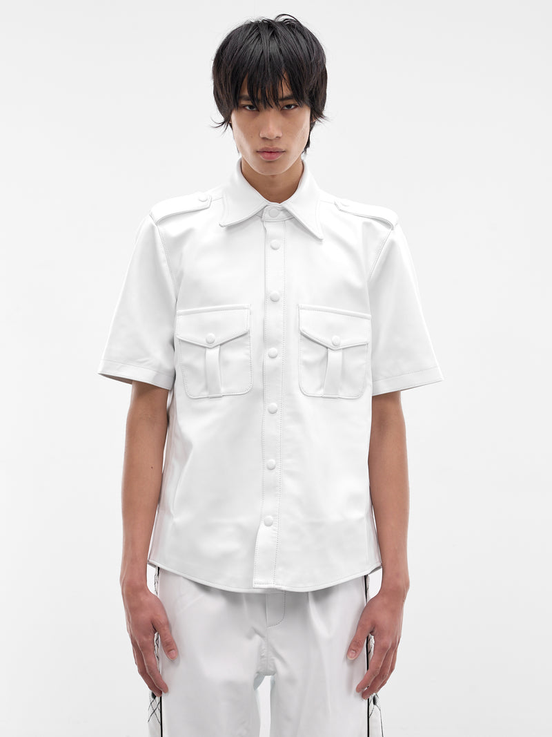 White Leather Short Sleeve Shirt (SH34L-LE68-WHITE)