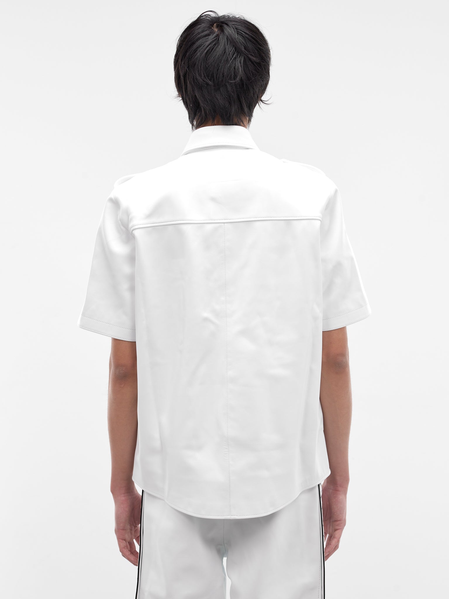 White Leather Short Sleeve Shirt (SH34L-LE68-WHITE)