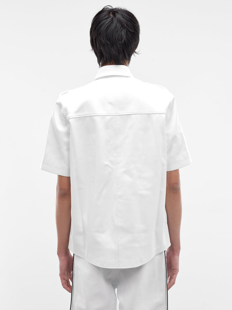 White Leather Short Sleeve Shirt (SH34L-LE68-WHITE)