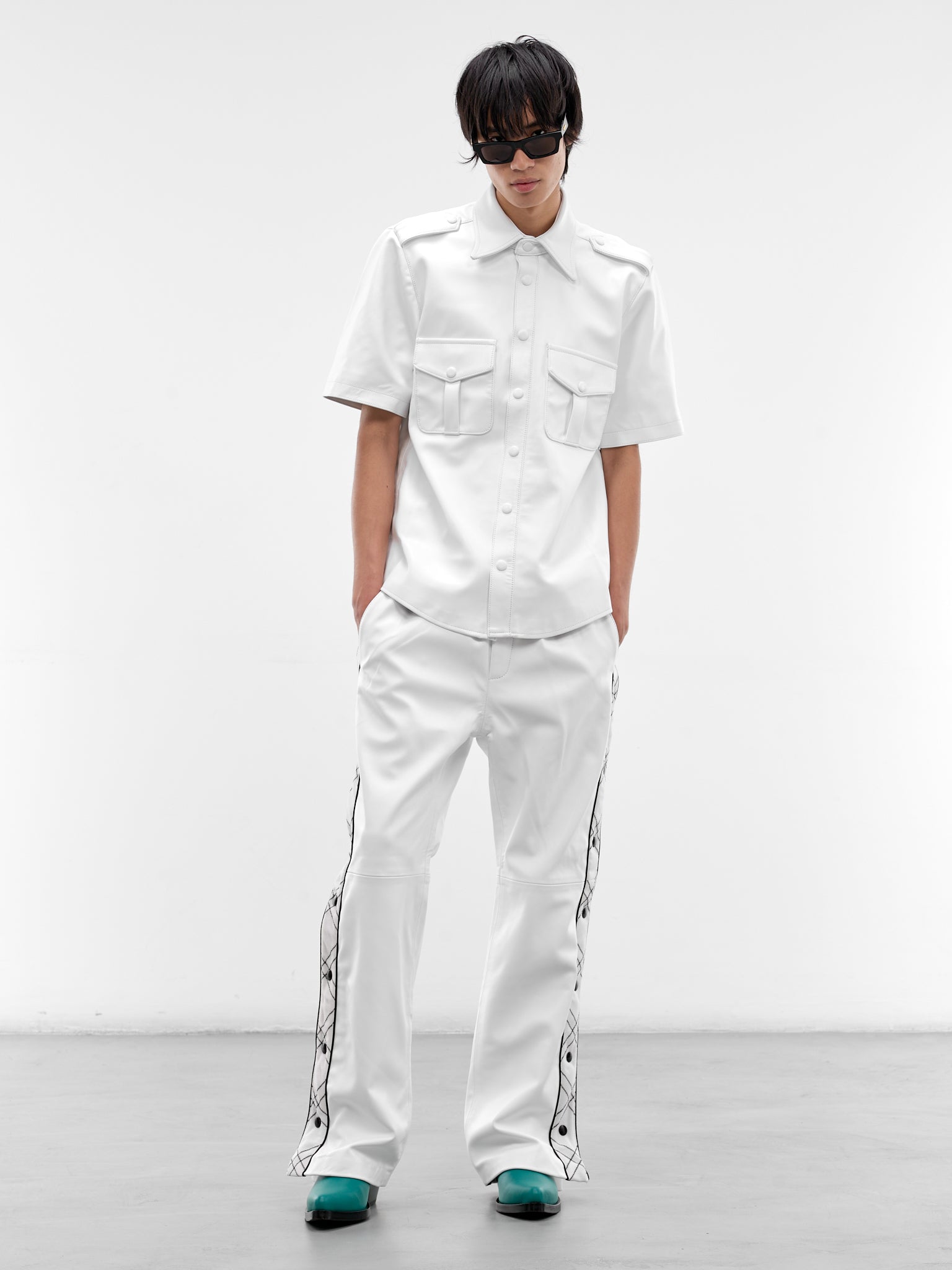 White Leather & Wool Warm-Up Pants (PT37L-LE63-WHITE-CHECK)