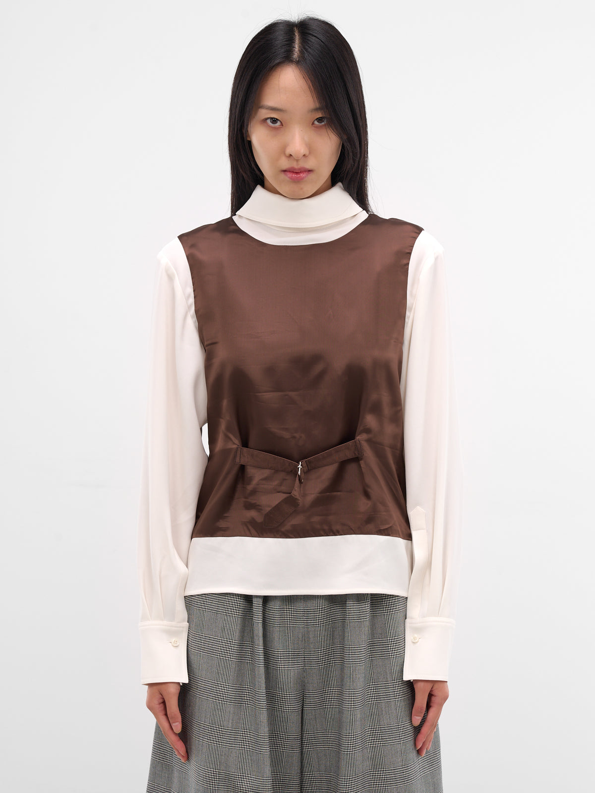 Backwards Layered Waistcoat Shirt (SHI1-MAREK-BROWN-CREAM)