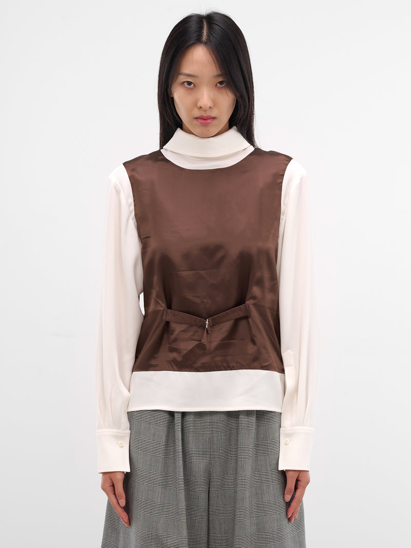 Backwards Layered Waistcoat Shirt (SHI1-MAREK-BROWN-CREAM)