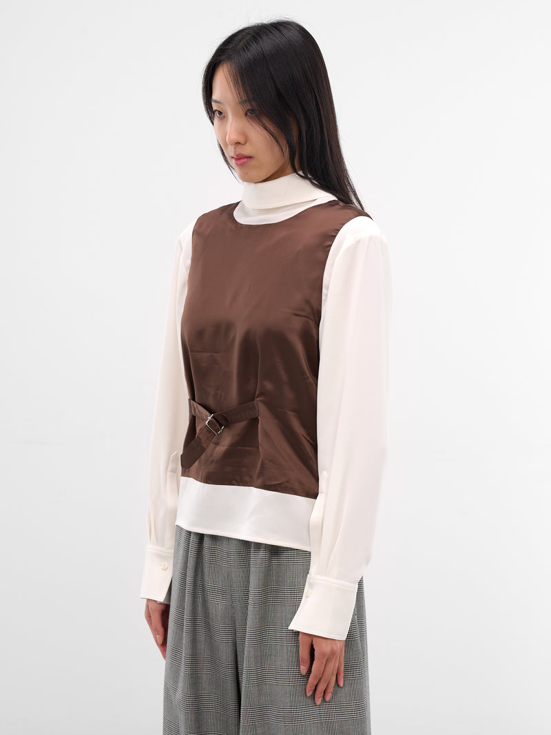Backwards Layered Waistcoat Shirt (SHI1-MAREK-BROWN-CREAM)
