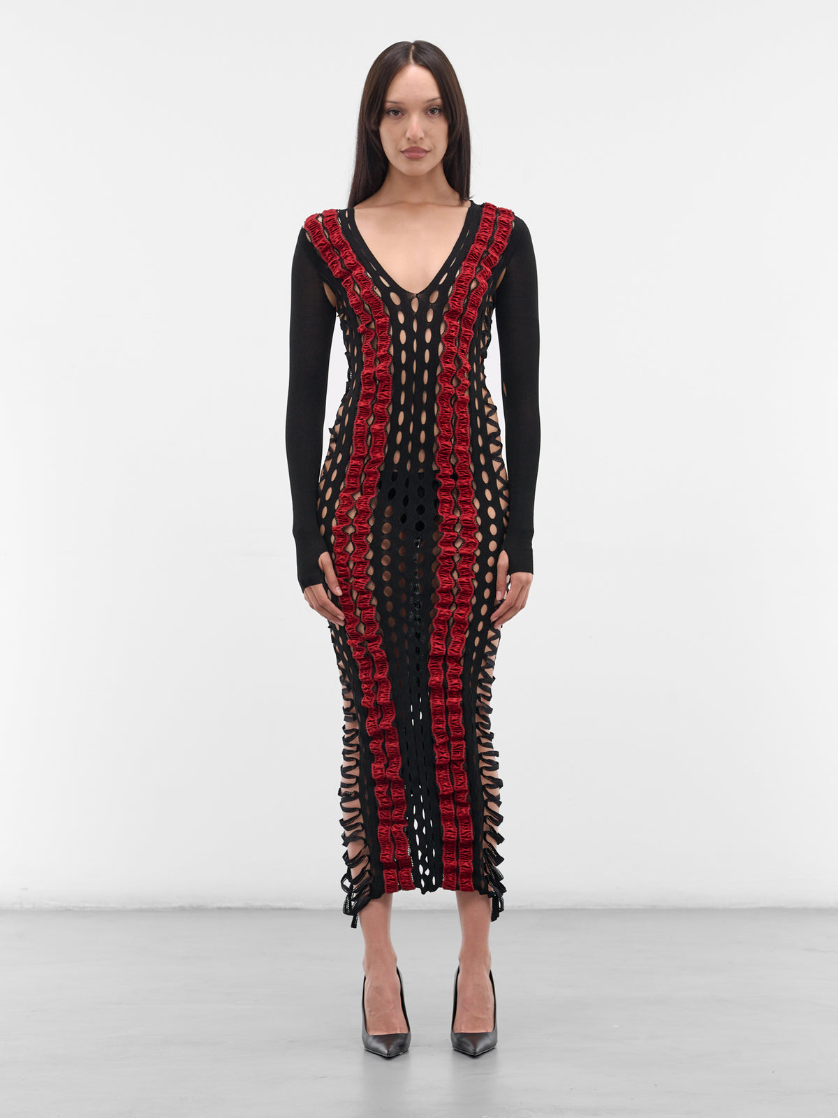 Black Shibari Striped Maxi Dress (SHIBARI-STRIPED-DRESS-AMBER-BL)