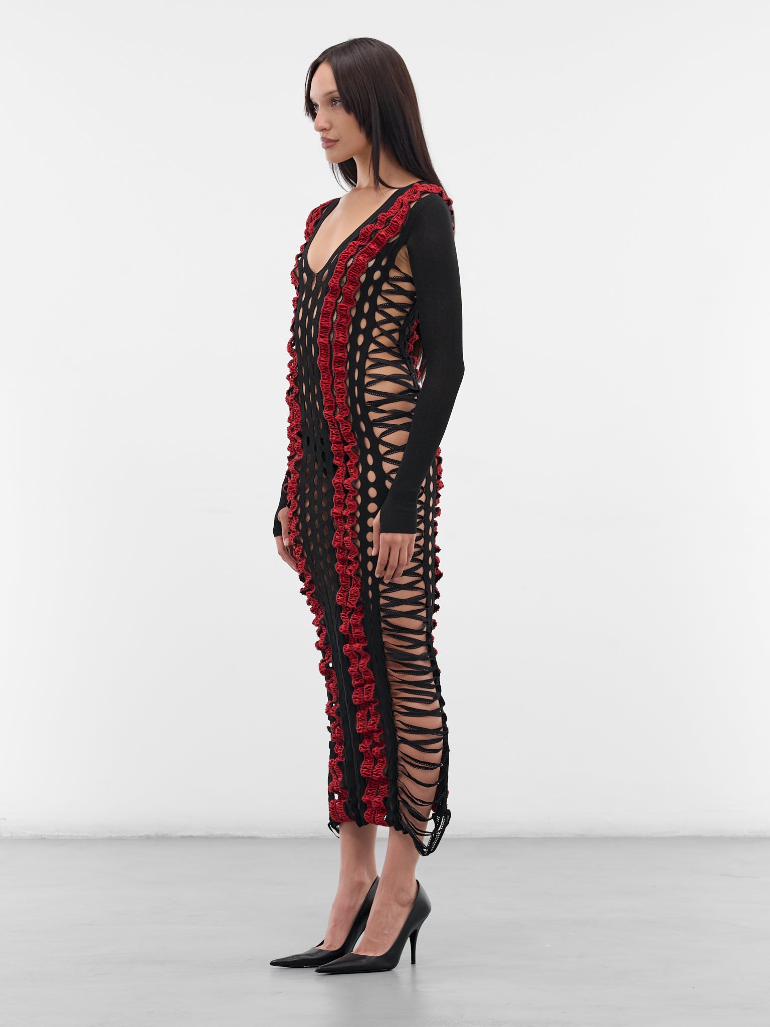 Black Shibari Striped Maxi Dress (SHIBARI-STRIPED-DRESS-AMBER-BL)