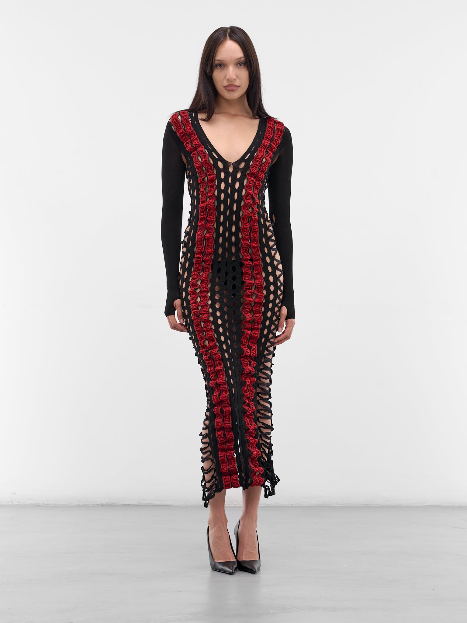 Black Shibari Striped Maxi Dress (SHIBARI-STRIPED-DRESS-AMBER-BL)