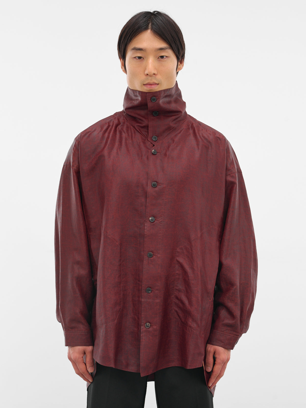 Red Shuliang Silk Button-Up Shirt (SHIRT-110-OXBLOOD)