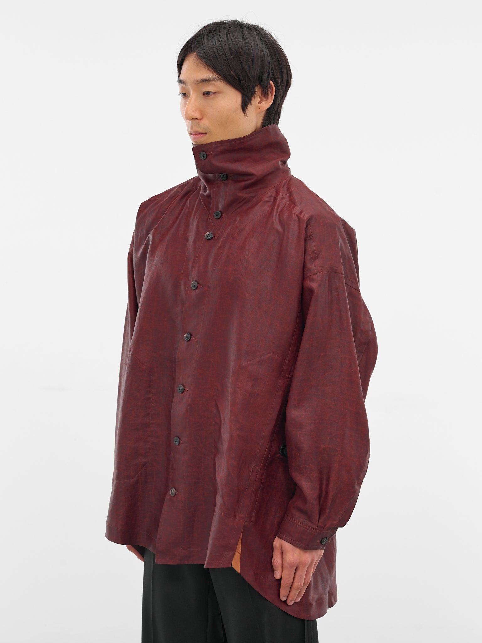 Red Shuliang Silk Button-Up Shirt (SHIRT-110-OXBLOOD)