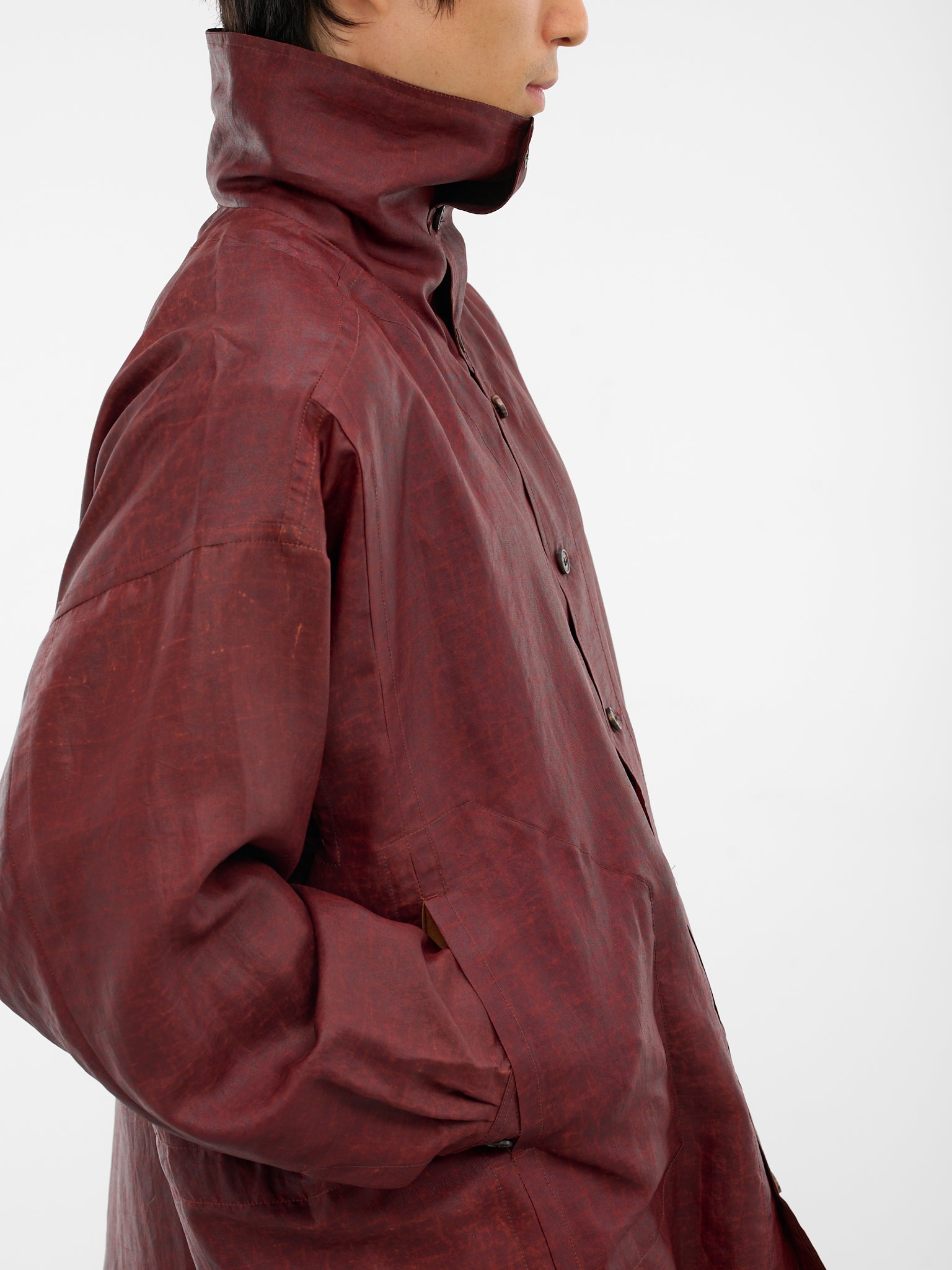 Red Shuliang Silk Button-Up Shirt (SHIRT-110-OXBLOOD)