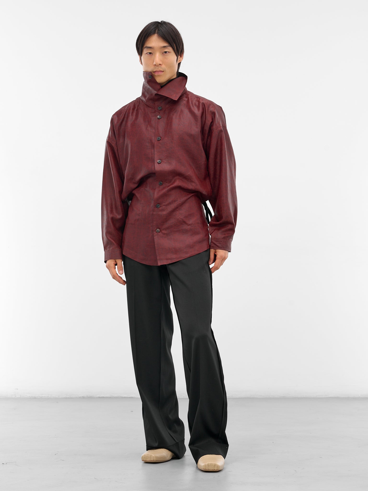 Red Shuliang Silk Button-Up Shirt (SHIRT-110-OXBLOOD)