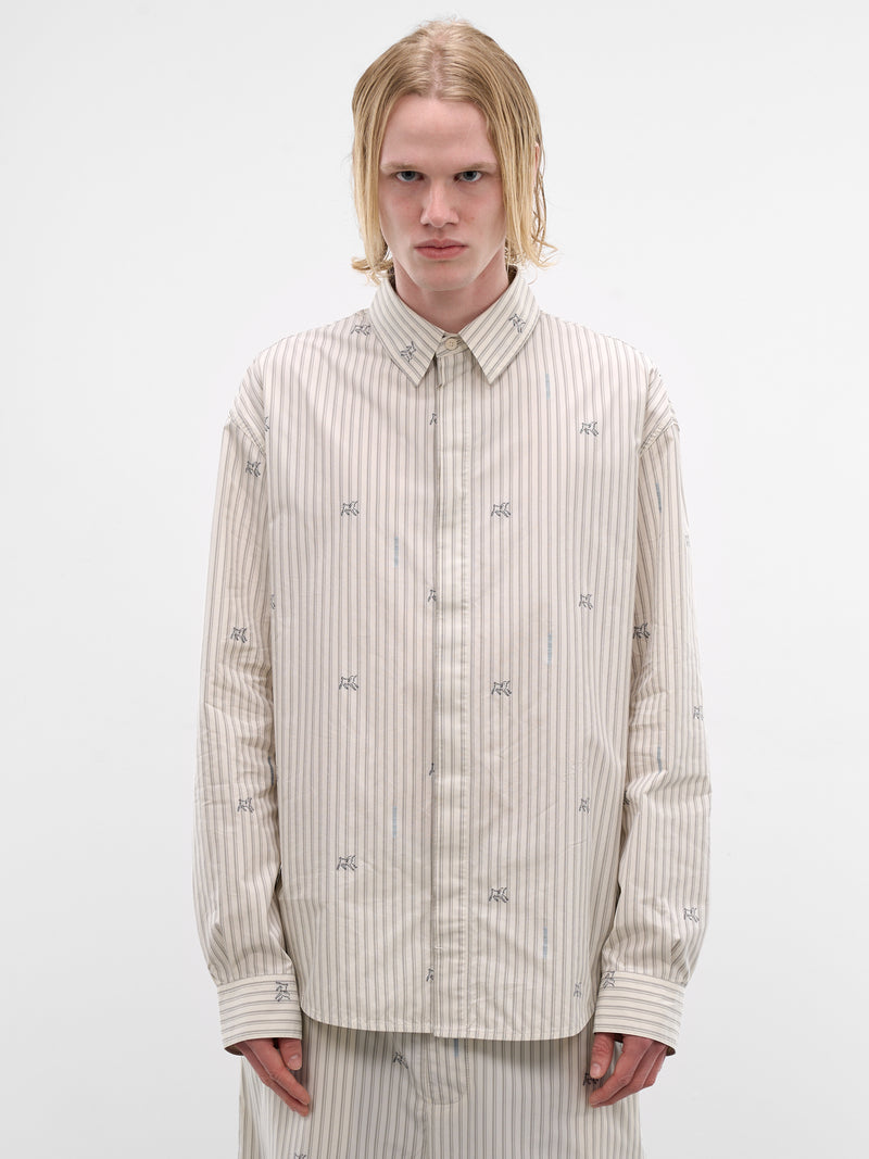 White Lamb & Stripe Pajama Shirt (SHM00541AW00750-LAMB-STRIPES)