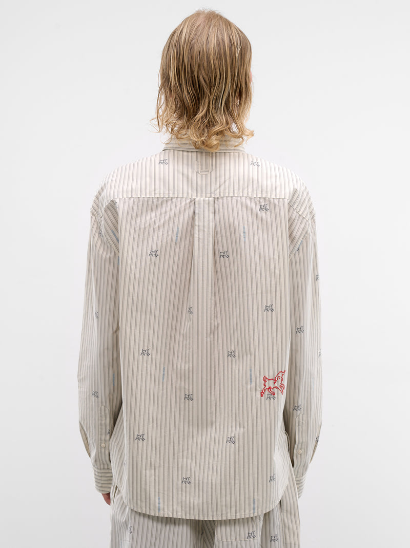 White Lamb & Stripe Pajama Shirt (SHM00541AW00750-LAMB-STRIPES)