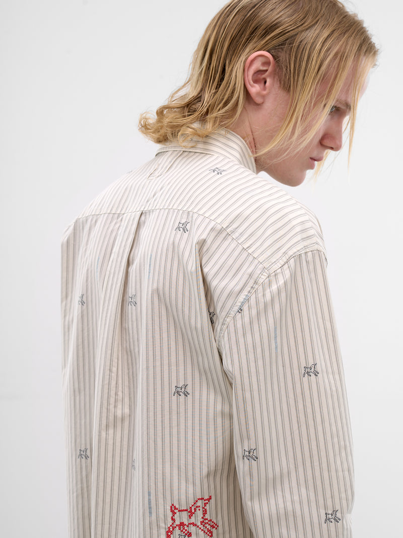 White Lamb & Stripe Pajama Shirt (SHM00541AW00750-LAMB-STRIPES)