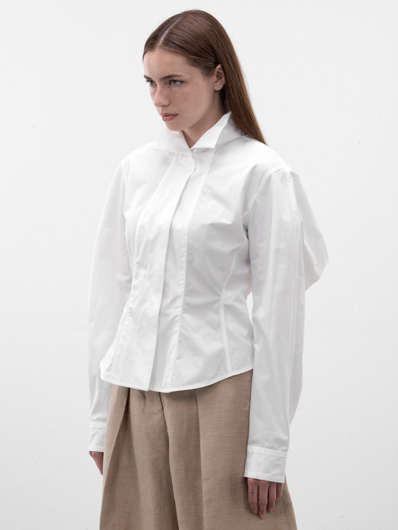 White Cotton Cape Cut-Out Shirt (SHW00575AW00780-WHITE)