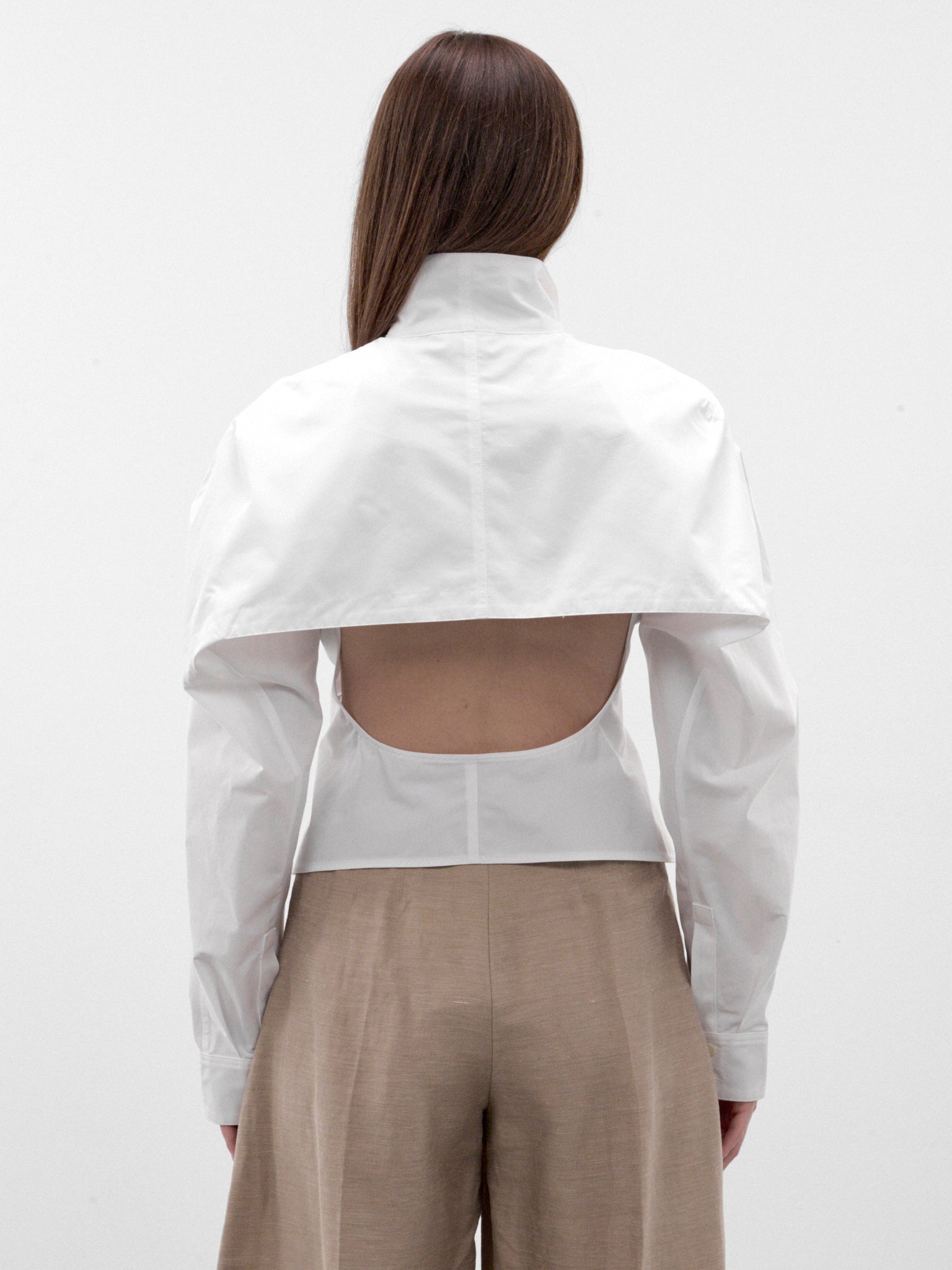 White Cotton Cape Cut-Out Shirt (SHW00575AW00780-WHITE)
