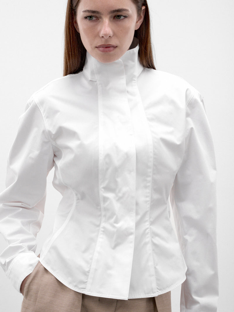White Cotton Cape Cut-Out Shirt (SHW00575AW00780-WHITE)