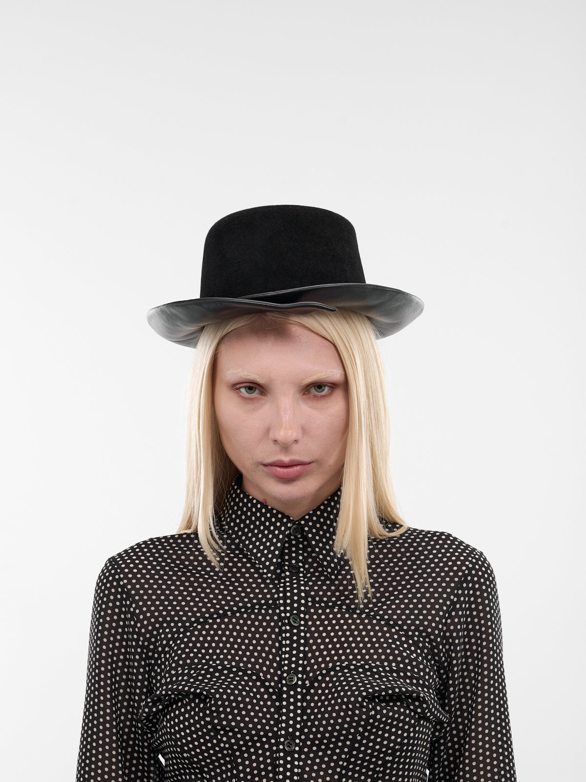 Black Leather Sibylle Boater Hat (SIBYLLE-BLACK)