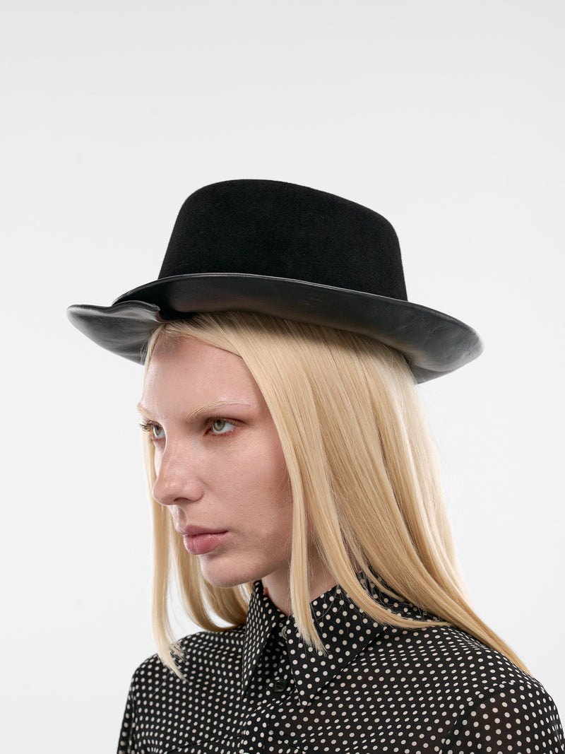Black Leather Sibylle Boater Hat (SIBYLLE-BLACK)