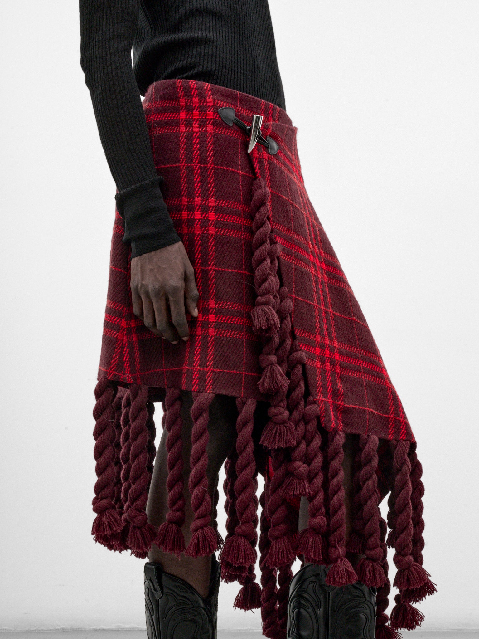 Red Plaid Scarf Wrap Skirt (SK-002-A-RED-SCARF)