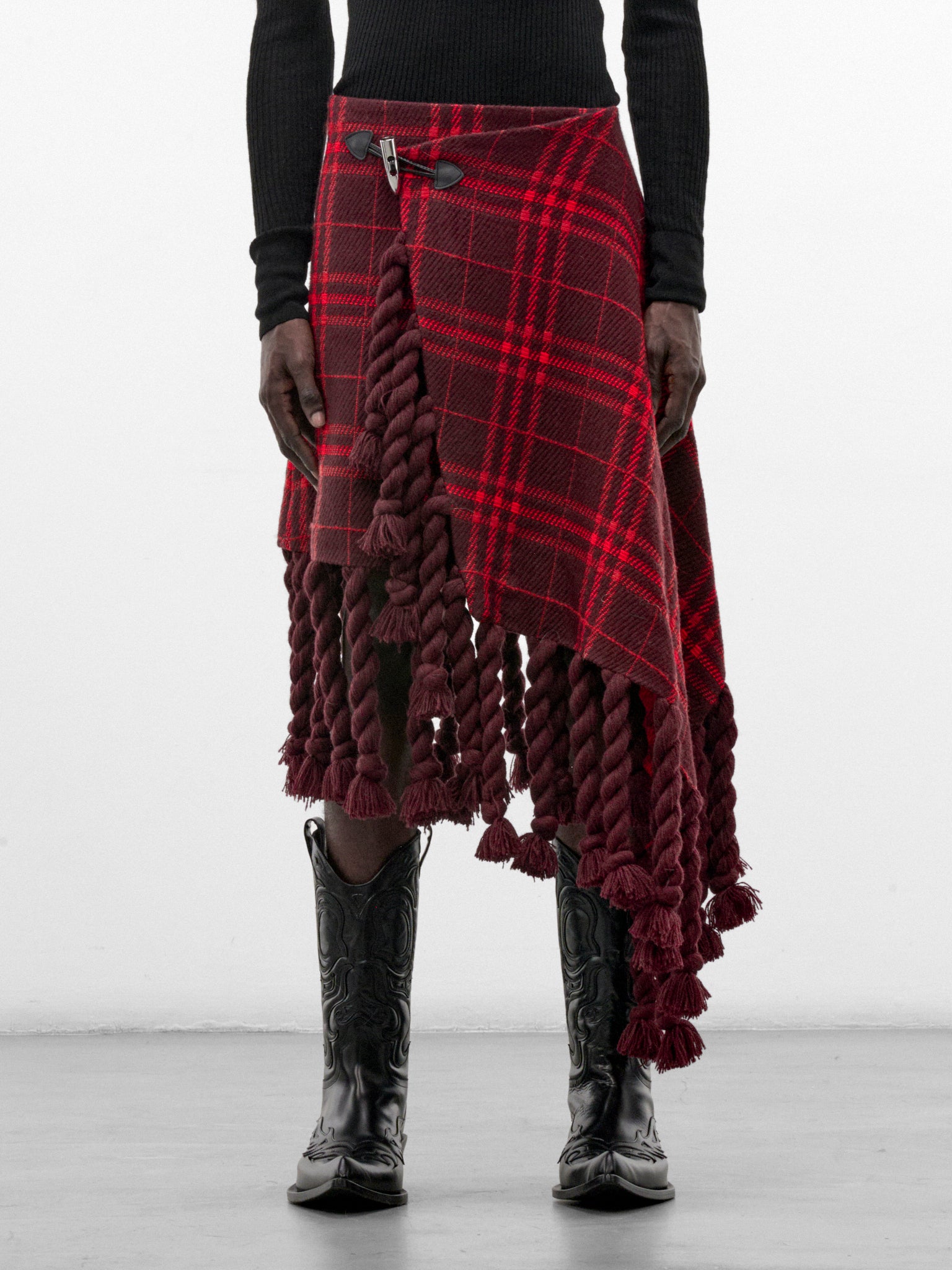 Red Plaid Scarf Wrap Skirt (SK-002-A-RED-SCARF)