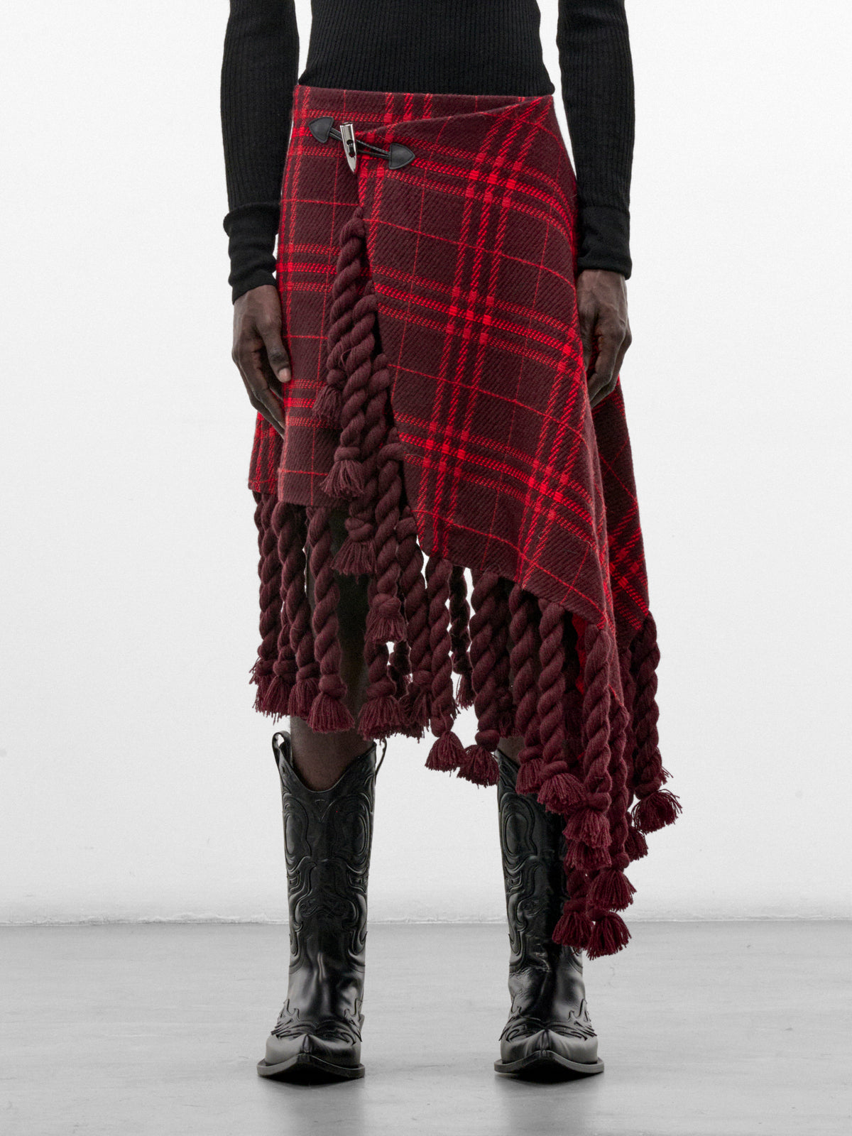 Red Plaid Scarf Wrap Skirt (SK-002-A-RED-SCARF)