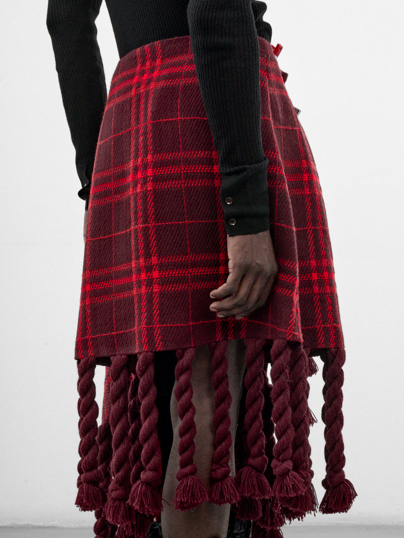 Red Plaid Scarf Wrap Skirt (SK-002-A-RED-SCARF)