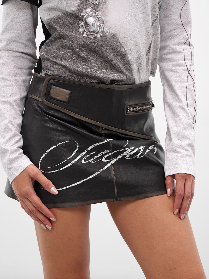 Black Leather Graphic Mini Skirt (SK-01-BLACK)