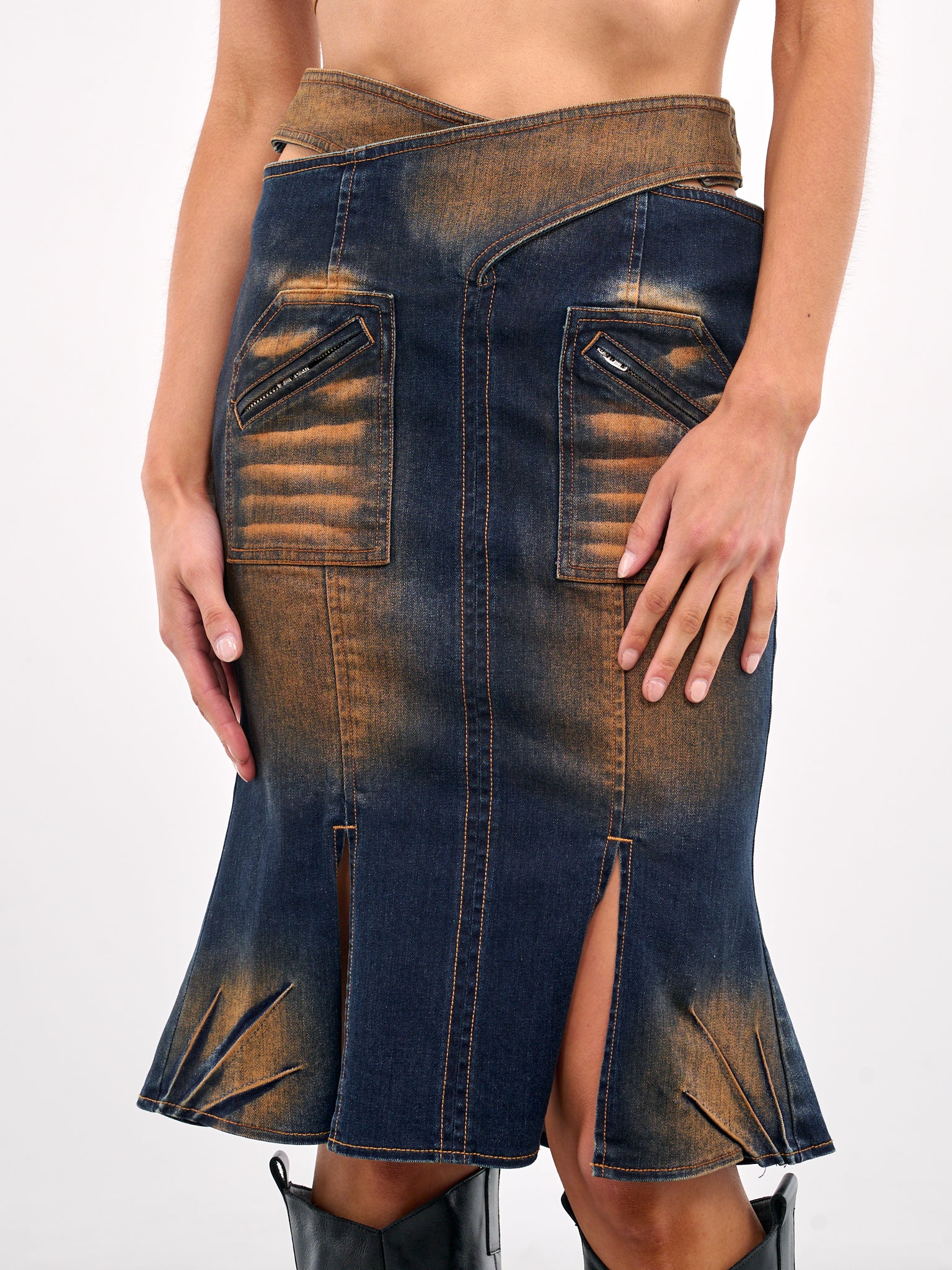 Overlapping Waist Denim Skirt (SK-06DE-DENIM-BLUE)