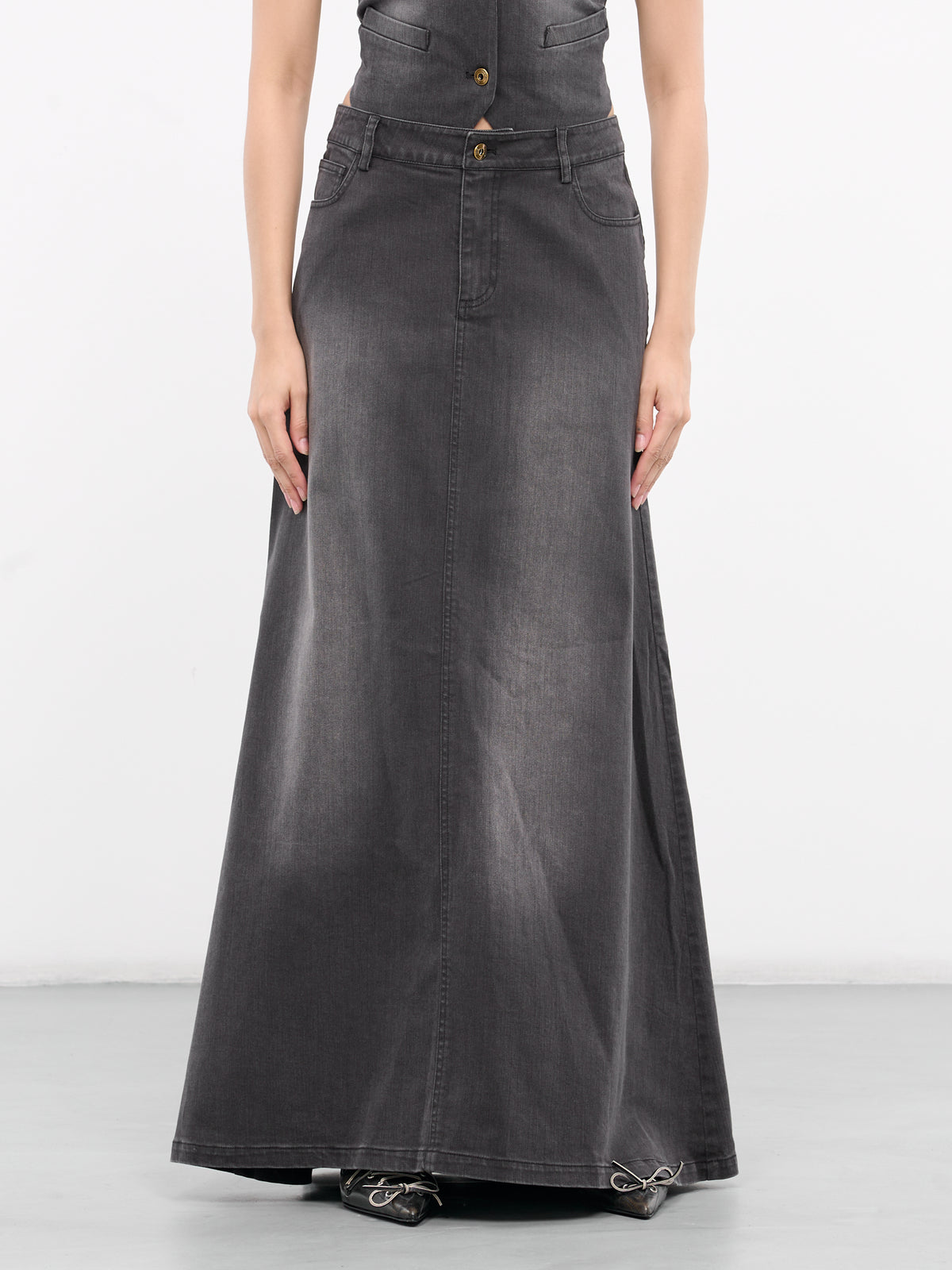 Denim Washed Long Skirt (SK-08BK-BLACK)