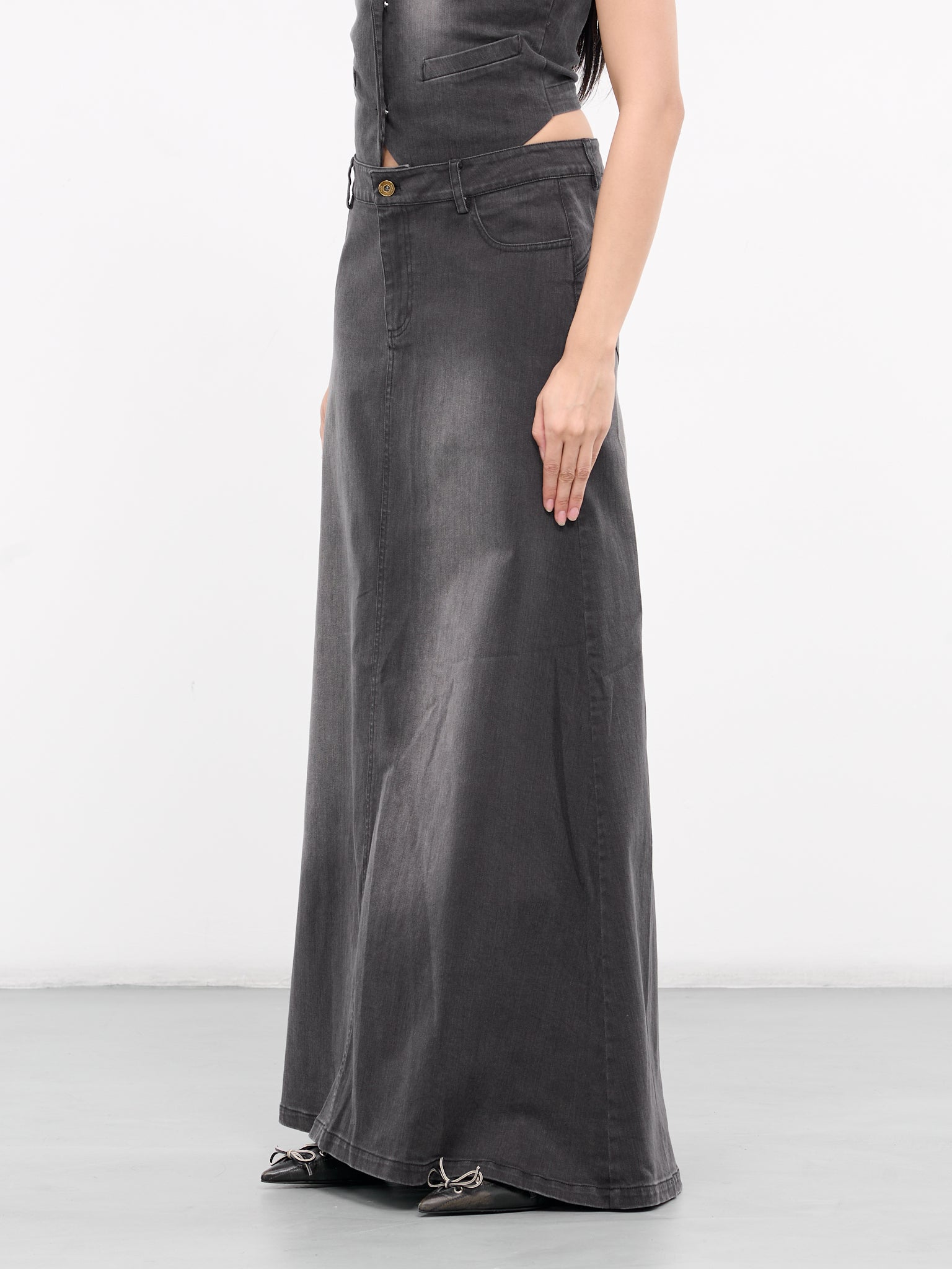 Denim Washed Long Skirt (SK-08BK-BLACK)