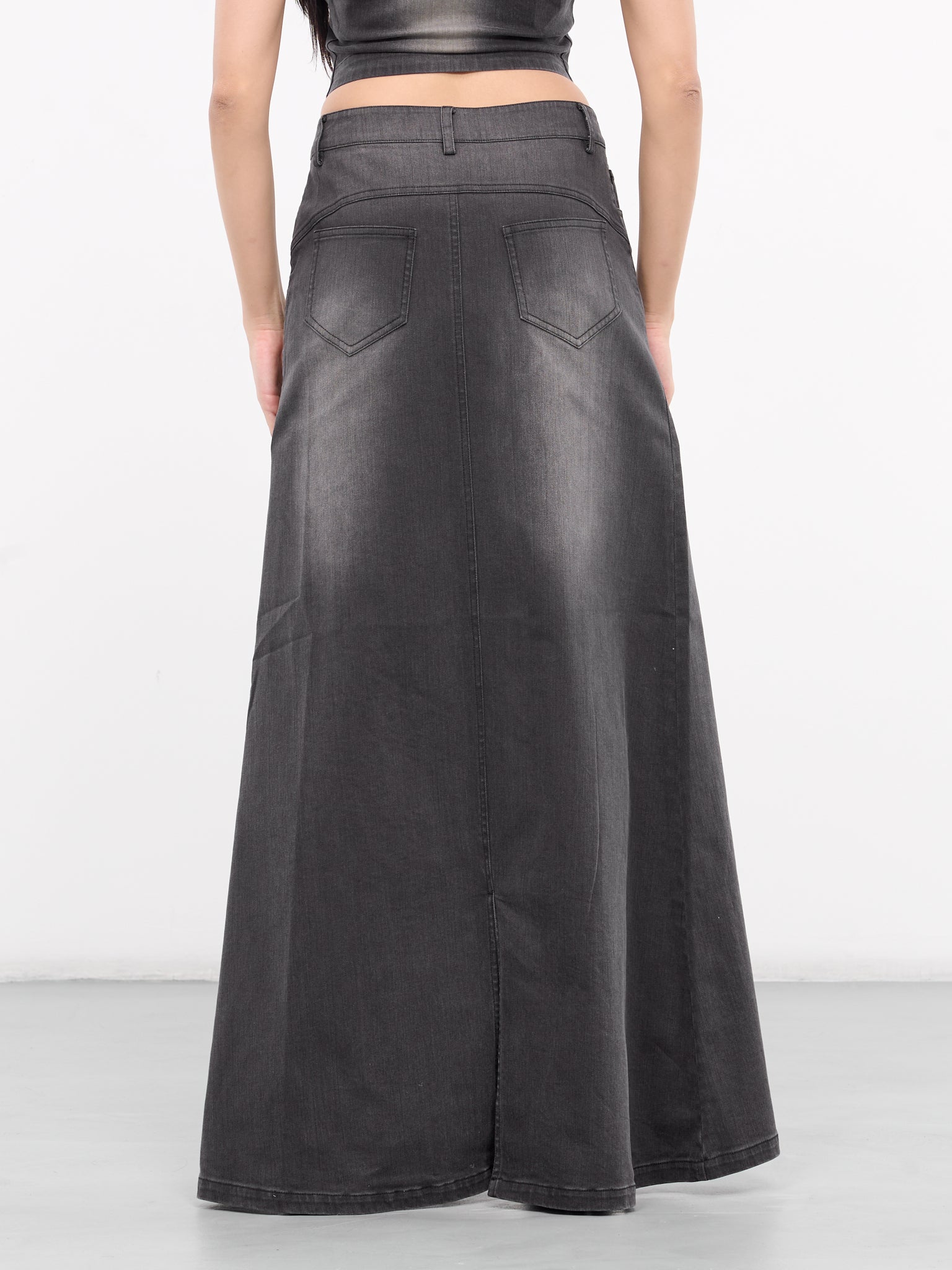 Denim Washed Long Skirt (SK-08BK-BLACK)