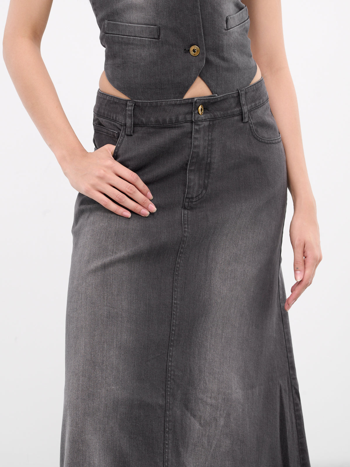 Denim Washed Long Skirt (SK-08BK-BLACK)