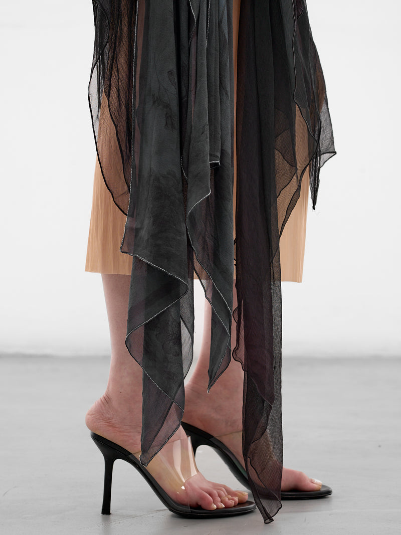 Draped Silk & Mesh Midi Skirt (SK-SIM-1-BLACK-MESH)