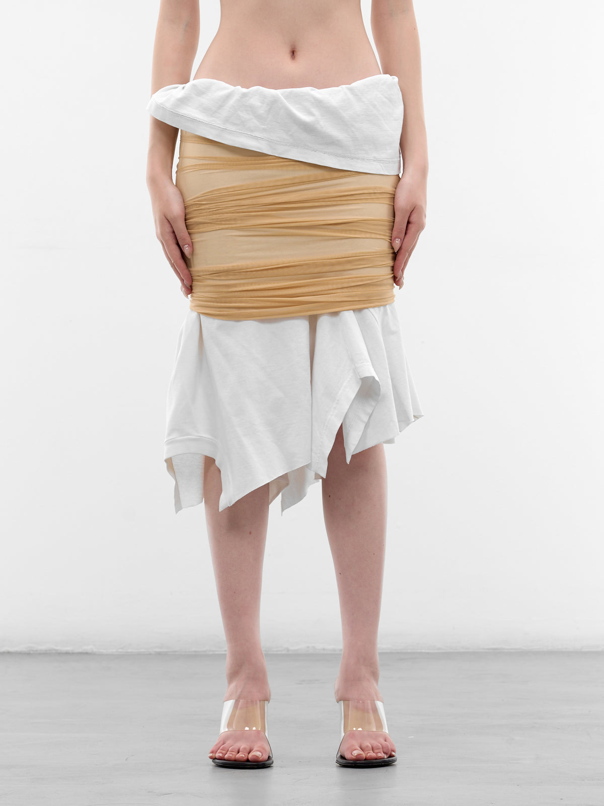 Layered T-Shirt & Mesh Wrap Skirt (SK-TSM-1-WHITE-MESH)