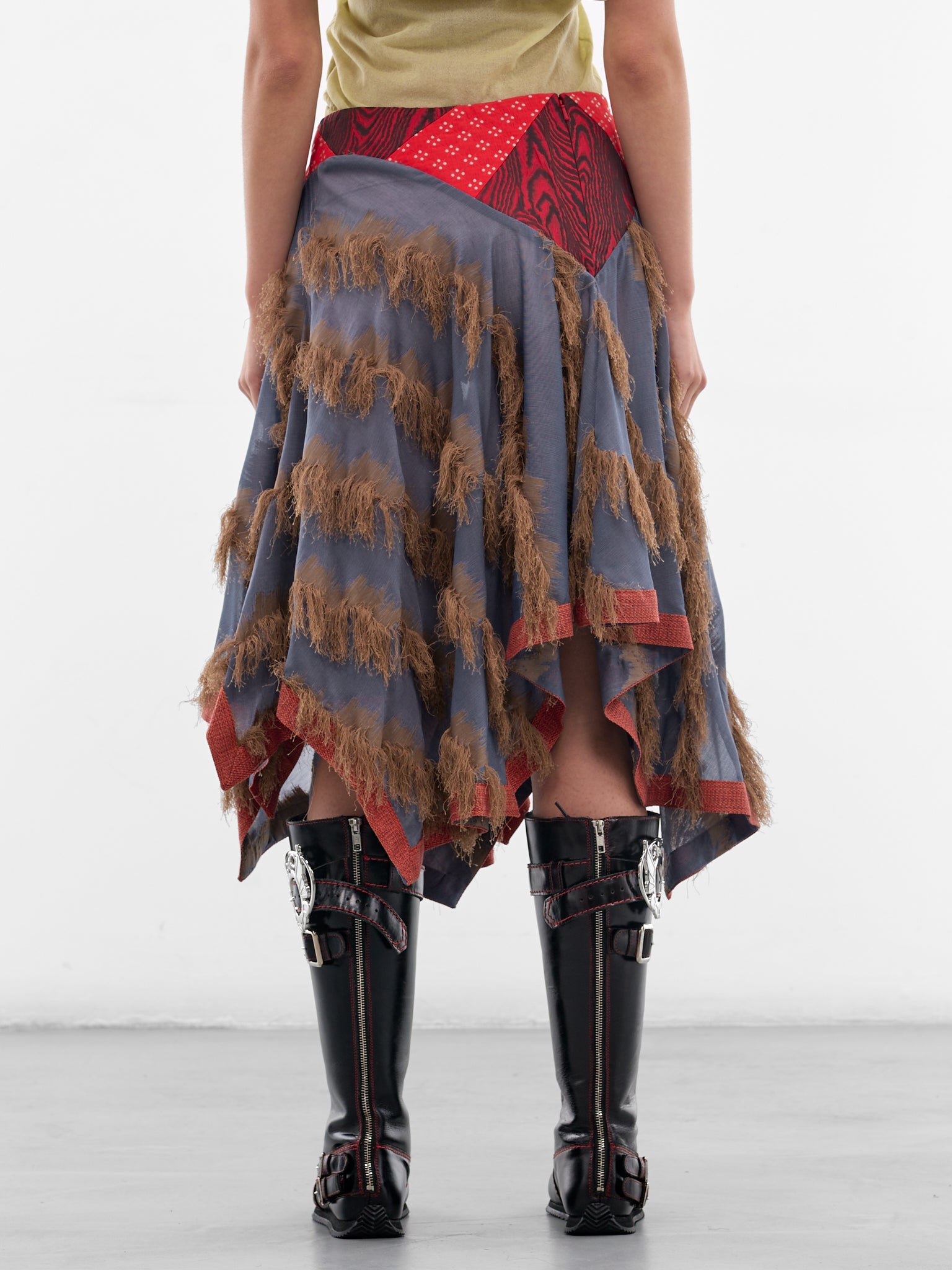 Klapheck Patchwork Fringe Midi Skirt (SK01-64-BLUE-SANDSTONE)