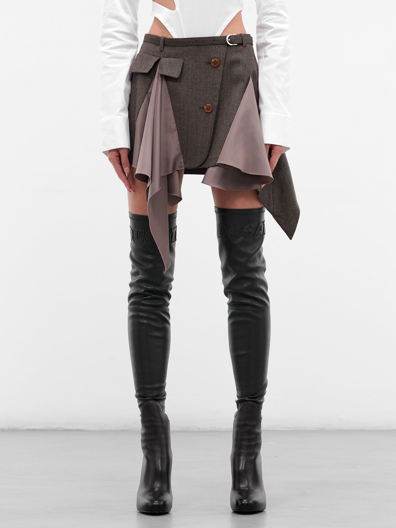 Deconstructed Flared Lining Mini Skirt (SK01-GRAY)