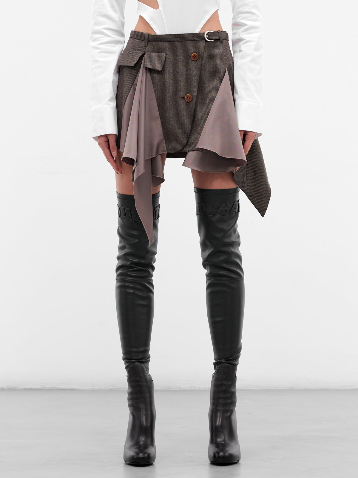 Deconstructed Flared Lining Mini Skirt (SK01-GRAY)