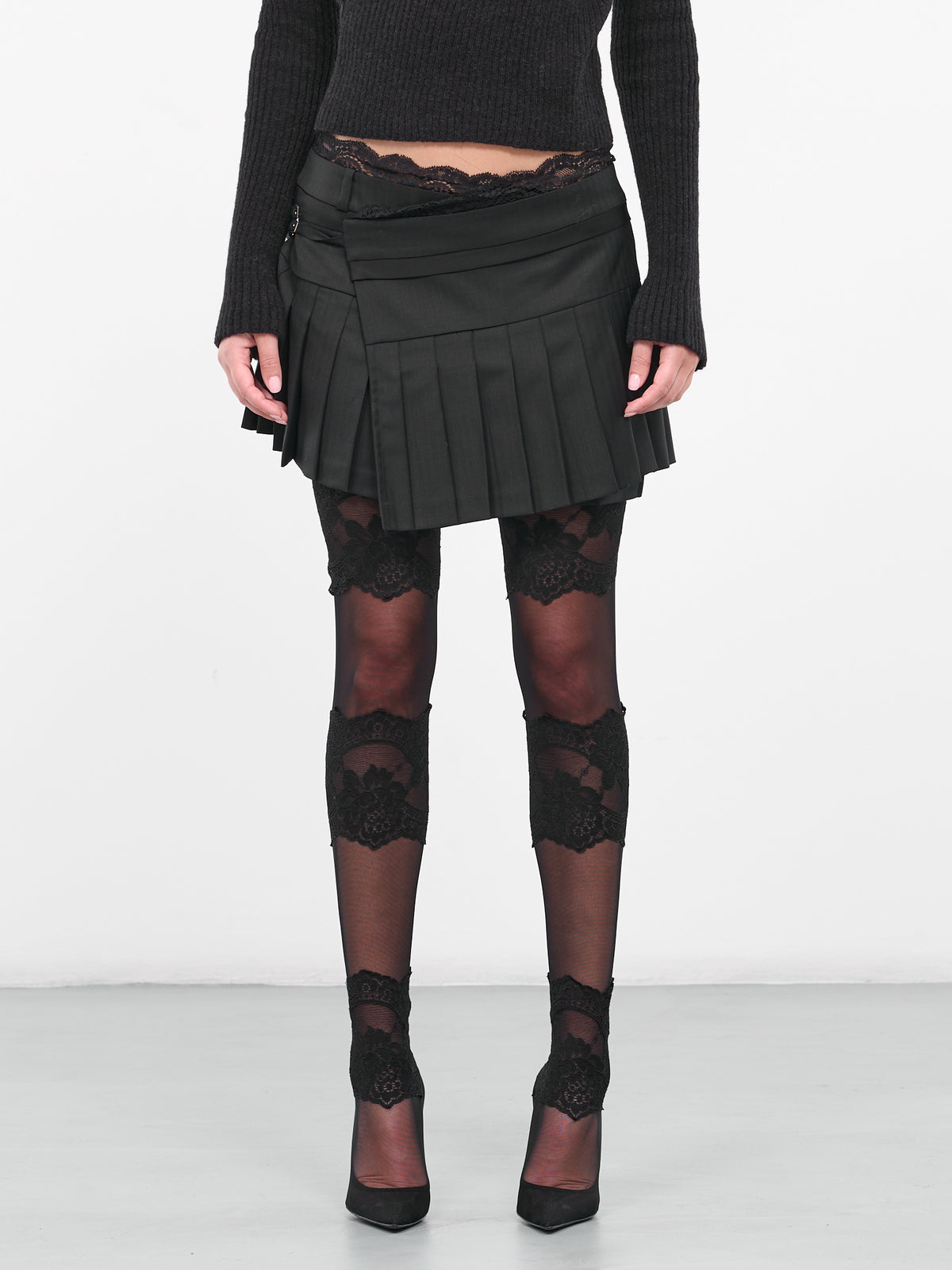 Asymmetric Pleated Mini Skirt (SK014-CAFE)