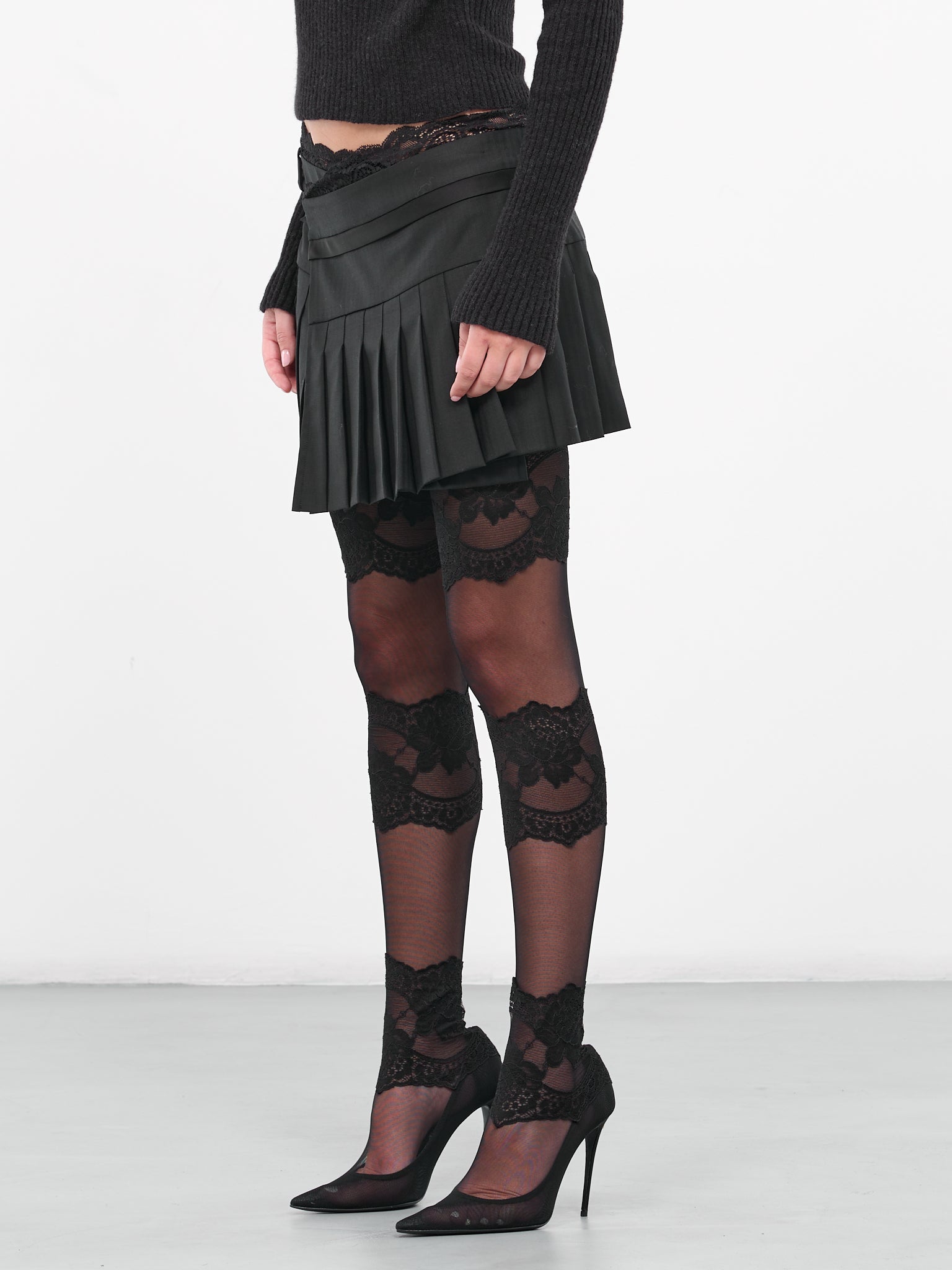 Asymmetric Pleated Mini Skirt (SK014-CAFE)