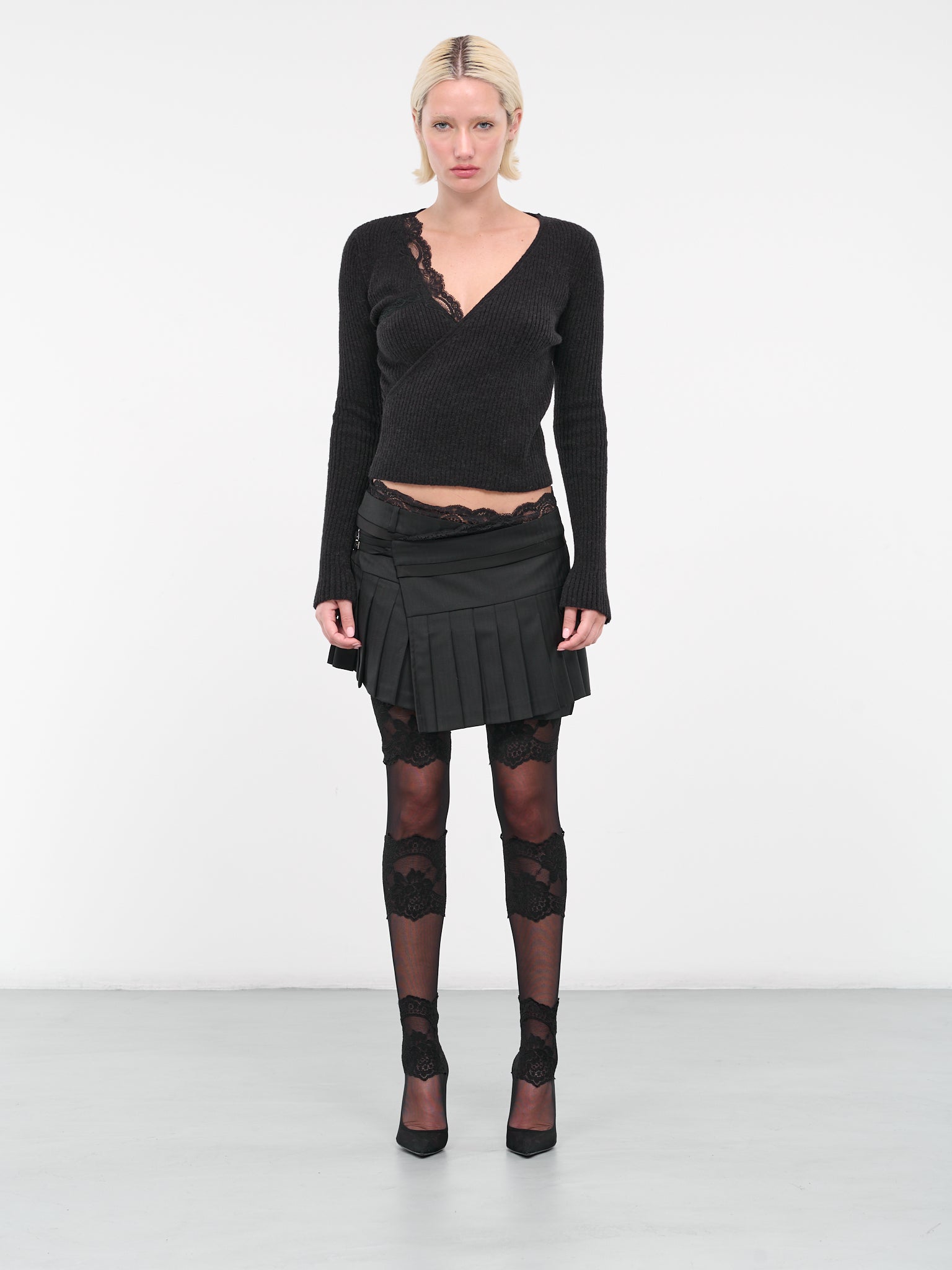 Asymmetric Pleated Mini Skirt (SK014-CAFE)