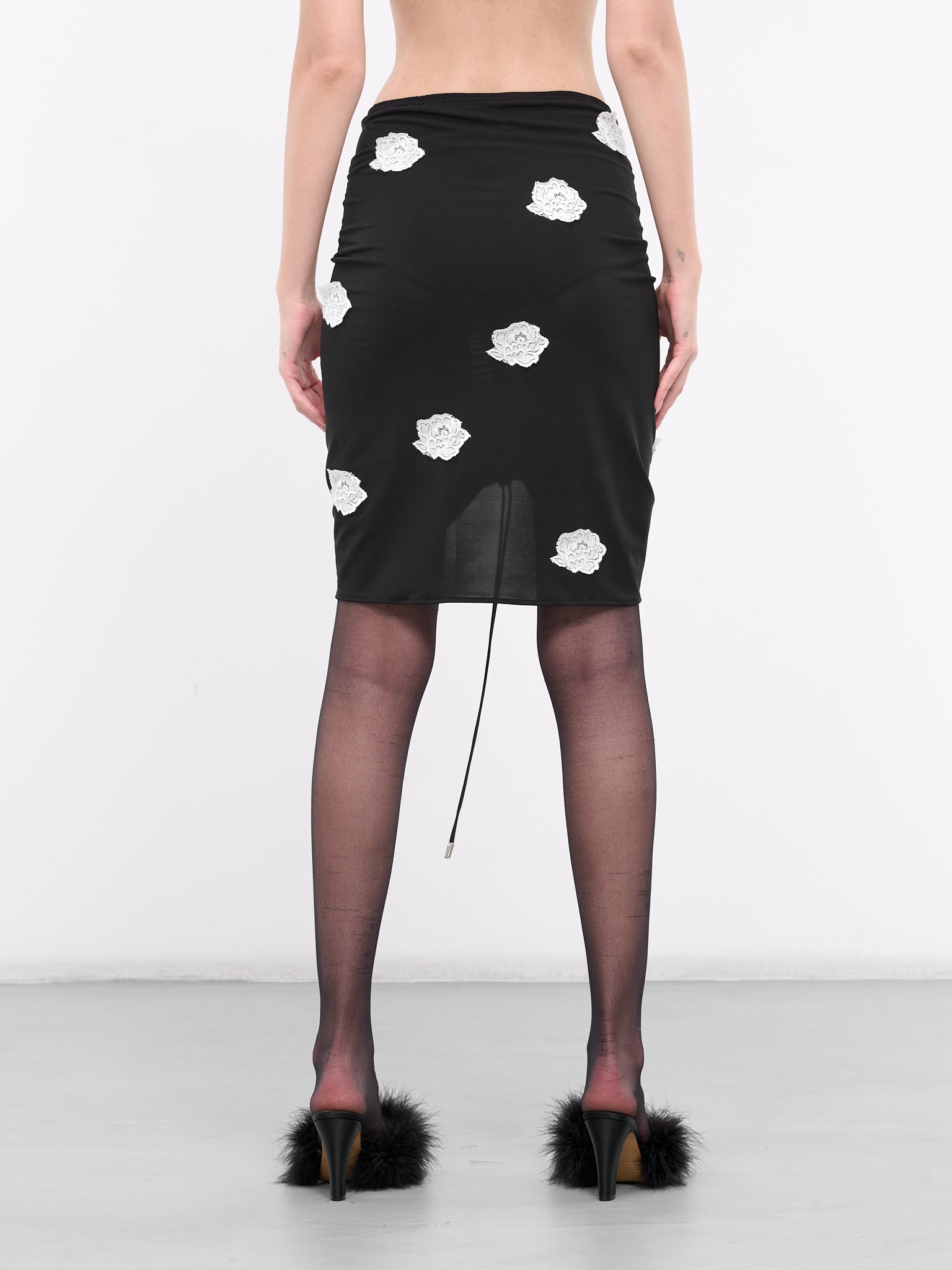 Ruched Lace Polka Dot Skirt (SK023A-BLACK)
