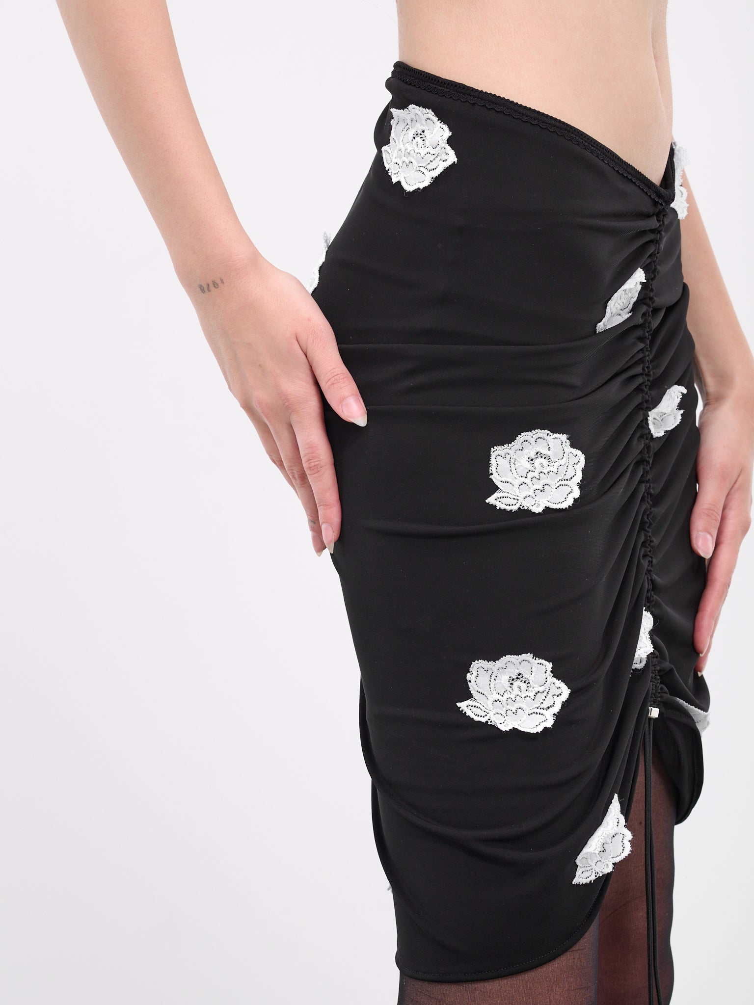 Ruched Lace Polka Dot Skirt (SK023A-BLACK)