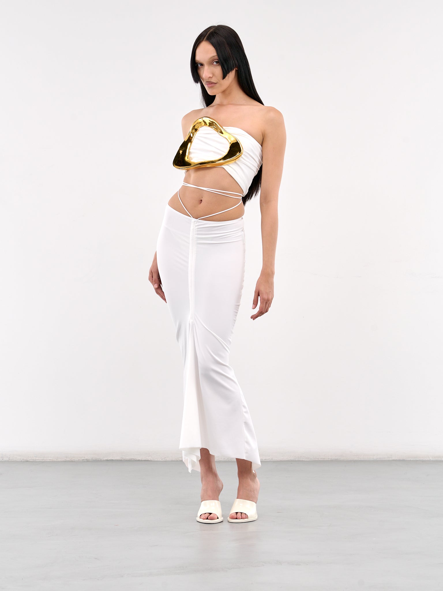 Anqa Ruched Midi Skirt (SK03-W-WHITE)